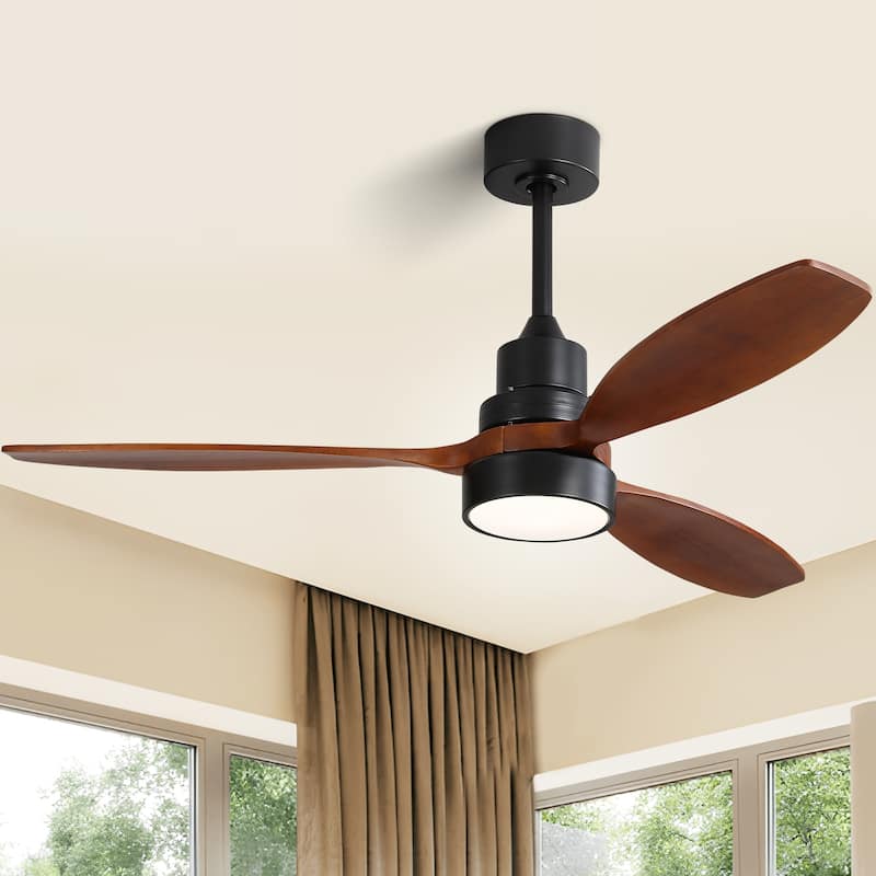 42"/52"/60" Farmhouse Style Wood Walnut Ceiling Fan With Lights and Remote Control, Dimmable LED Optional