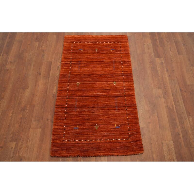 Hand Knotted Oriental 100% Wool Carpet Tribal Animal Pictorial Oranges & Rust Gabbeh Area Rug - 4' 0'' X 2' 2''