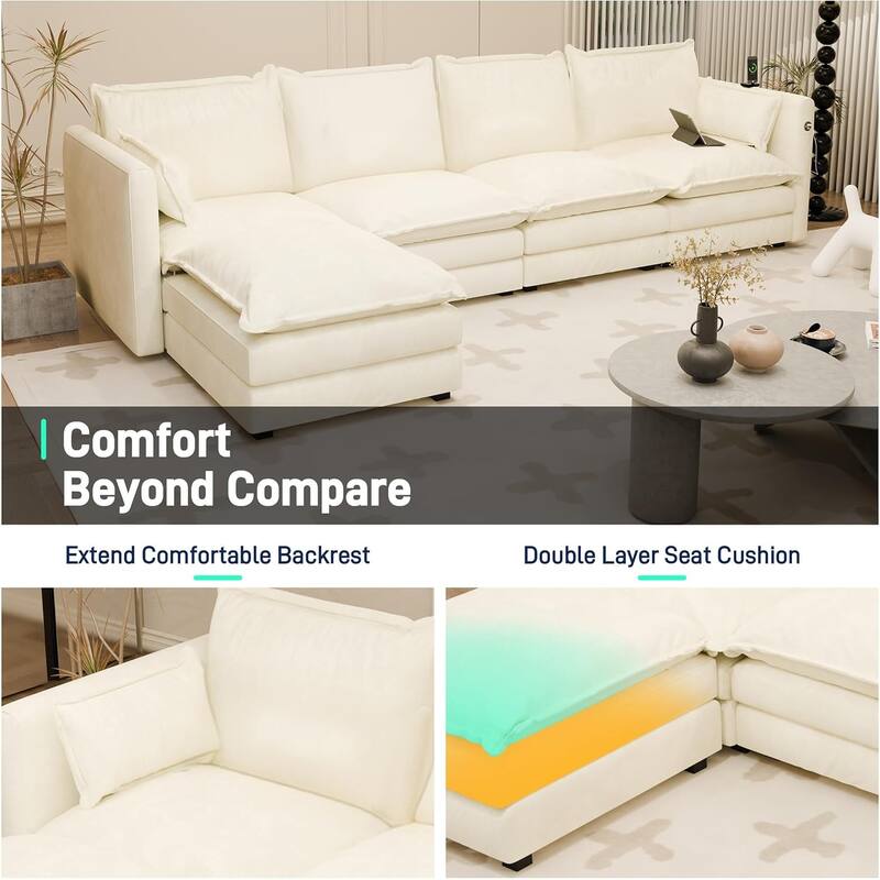 Modular Sectional Sofa L Shaped Couch, 3/4 Seat Sofa Set with Ottoman, Chenille Fabric