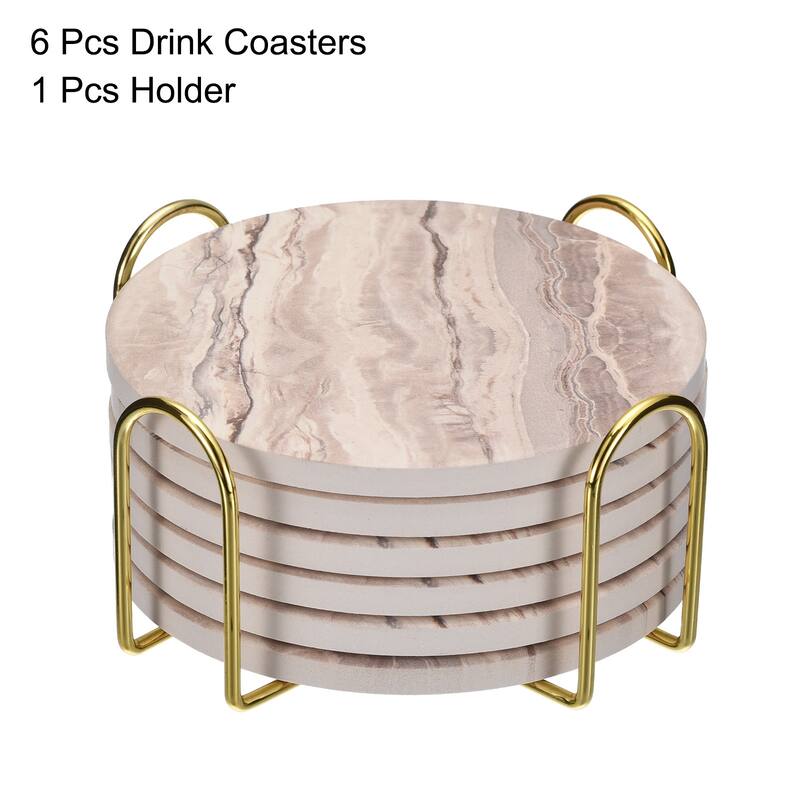 Drink Coasters with Holder, 6pcs 4" Cork Base Coasters Sandstone Style