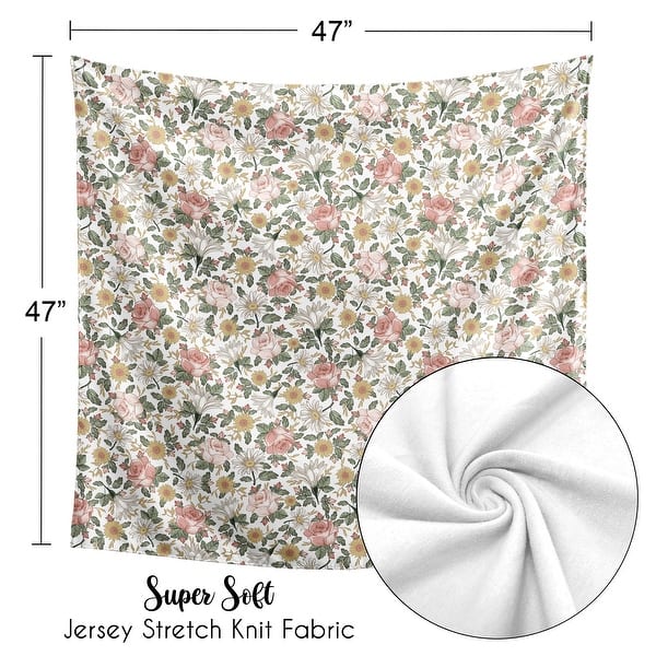 Vintage Floral Boho Collection Girl Baby Swaddle Receiving Blanket - Pink Yellow Green Shabby Chic Rose Flower Farmhouse