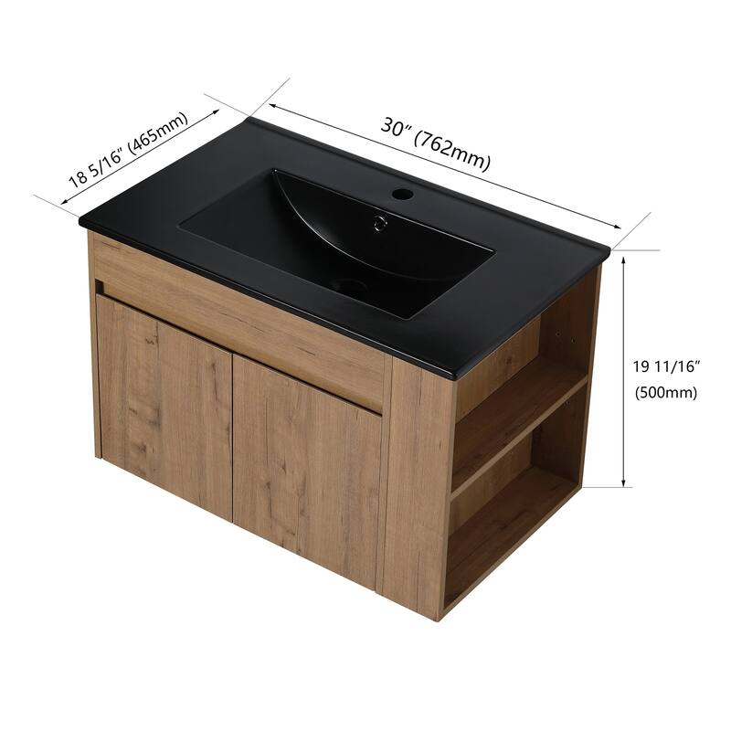 30 inch Wood Wall-Mounted Bathroom Vanity Set with Integrated Ceramic Sink