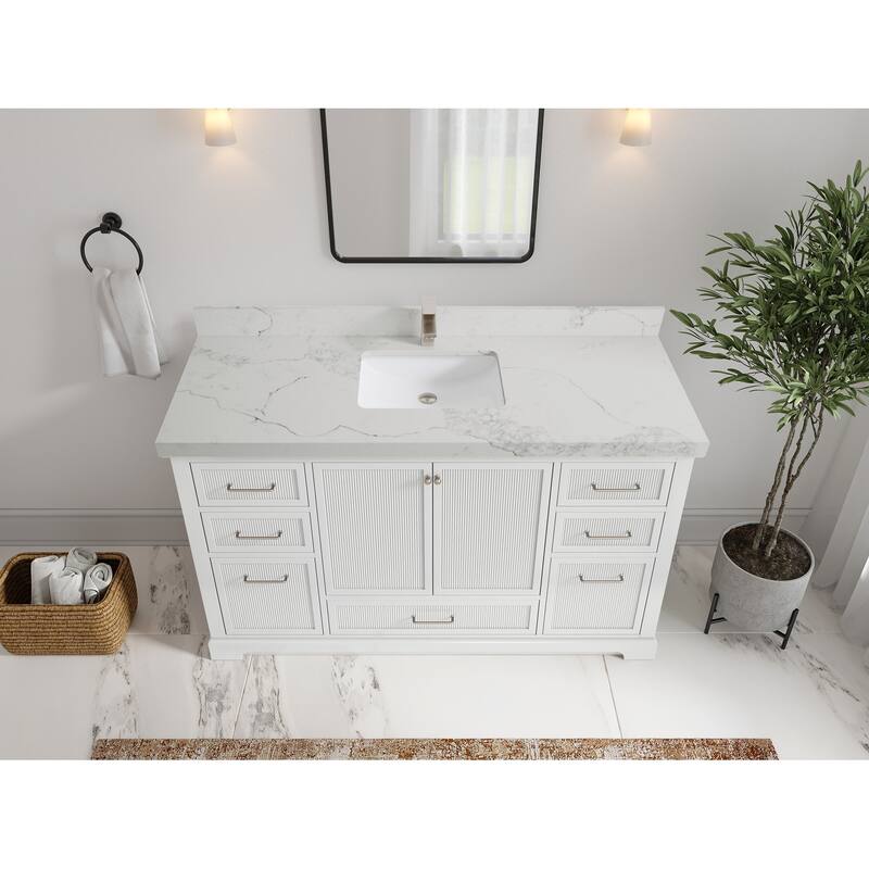 Willow Collections 60 in. W x 22 in. D Alys Single Sink Bathroom Vanity with Countertop - 2"Calacatta Nuvo - White