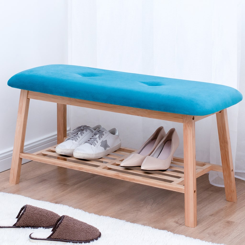 StorageWorks Tufted Bench, Entryway Bench with Shoe Storage Shelf - 36.22"x13.78"x17.72"