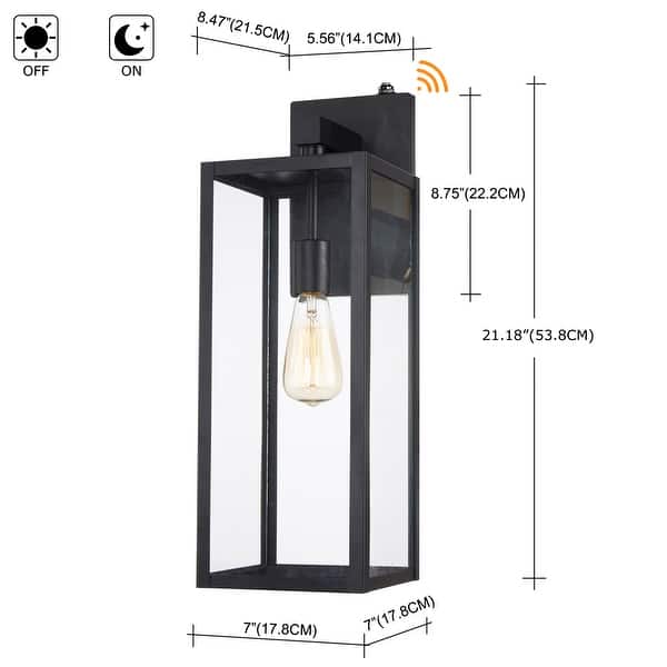 dimension image slide 7 of 11, 2-pack 13" H 1-Light Black Outdoor wall Lantern(Dusk to Dawn could be chosen)