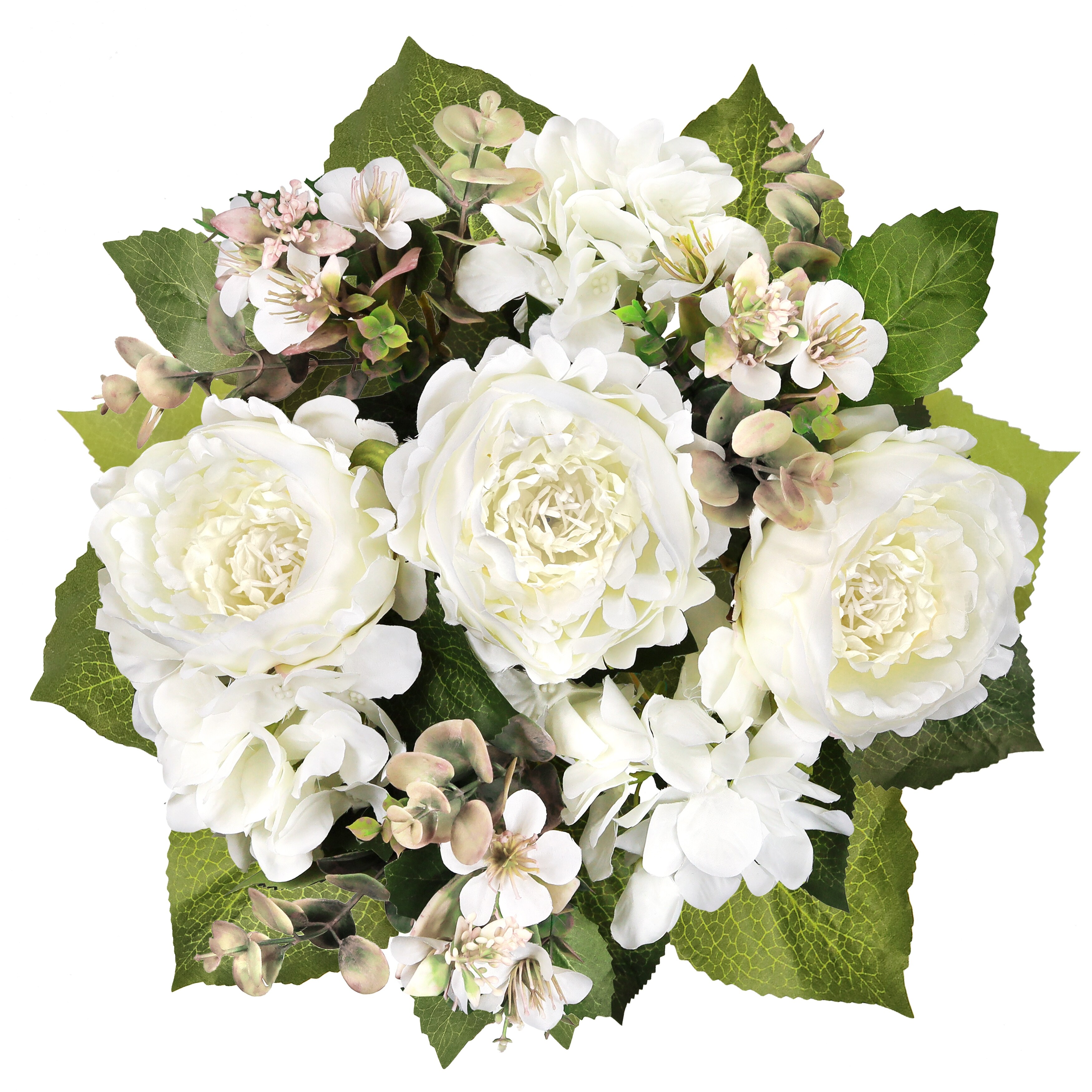 Set of 2 Cream White Artificial Mixed Peony Hydrangea Blossom Flower Stem Bush Bouquet 17in 17 L x 11 W x 11 DP