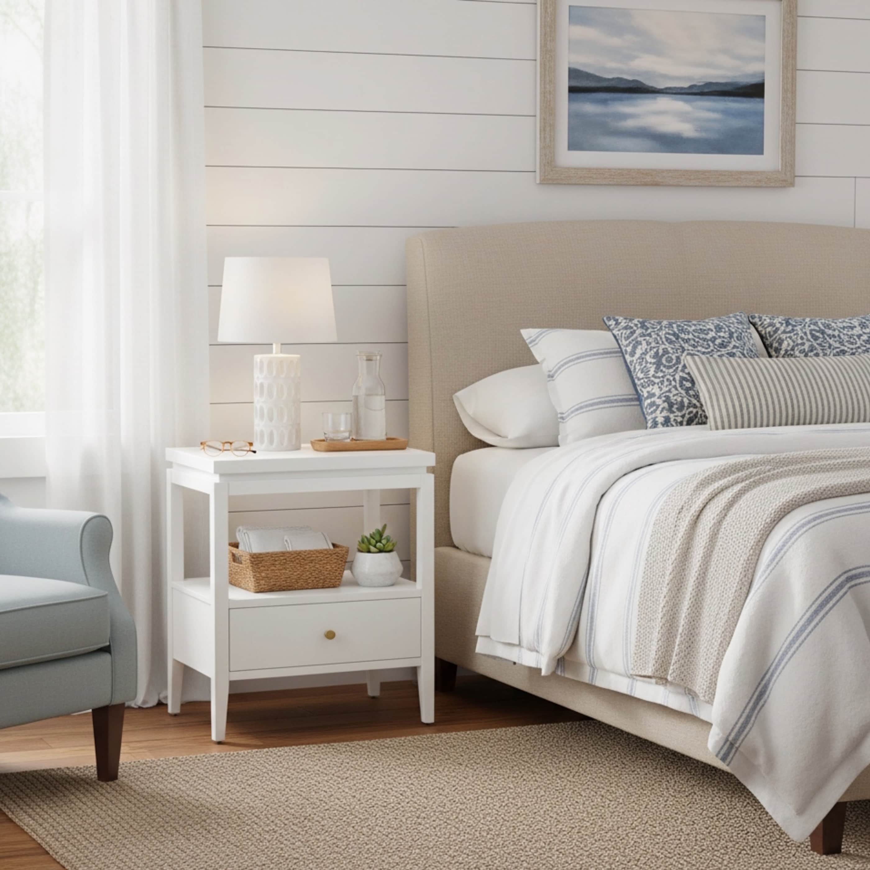 Modern Nightstand with Drawer and Floating Shelf Tapered Legs Design