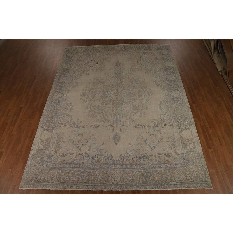 Medallion Tabriz Persian Vintage Rug Hand-Knotted Wool Carpet - 9'9" x 12'8"