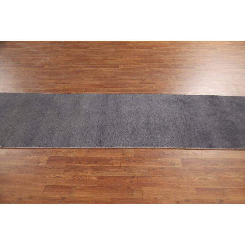 Gray Blue Gabbeh Modern Runner Rug Handmade Wool Carpet - 2'7" x 9'8"