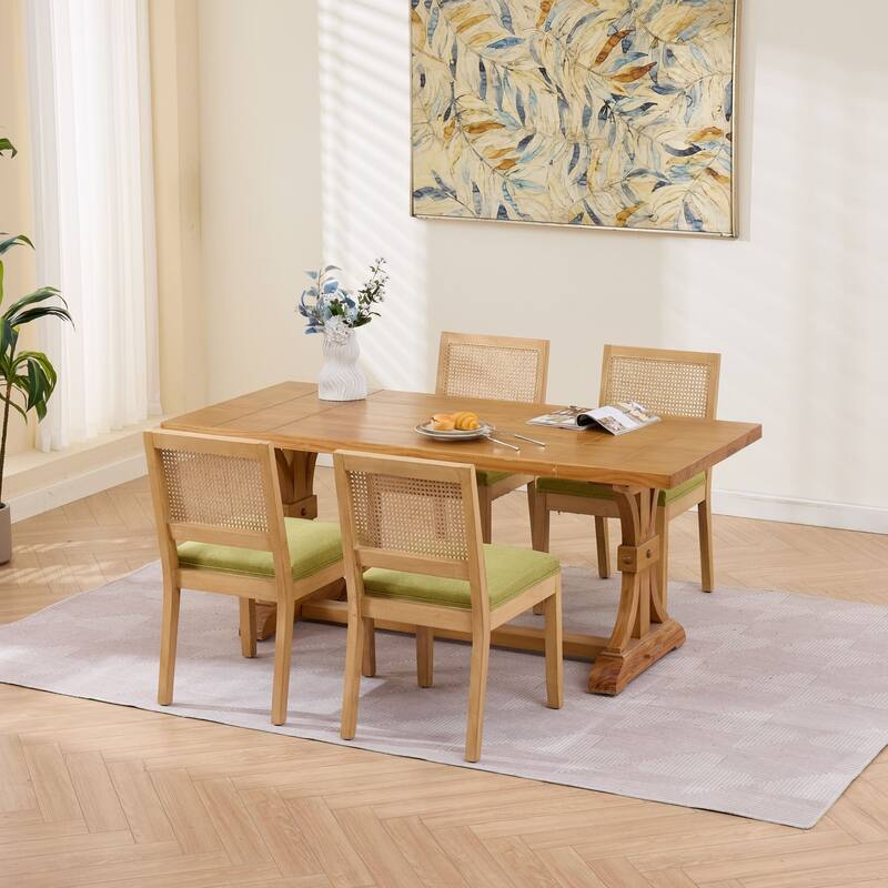 Roomfitters Upholstered Dining Chair Set of 2 with Rattan Back & Wood Legs, Modern Farmhouse Side Chair for Kitchen