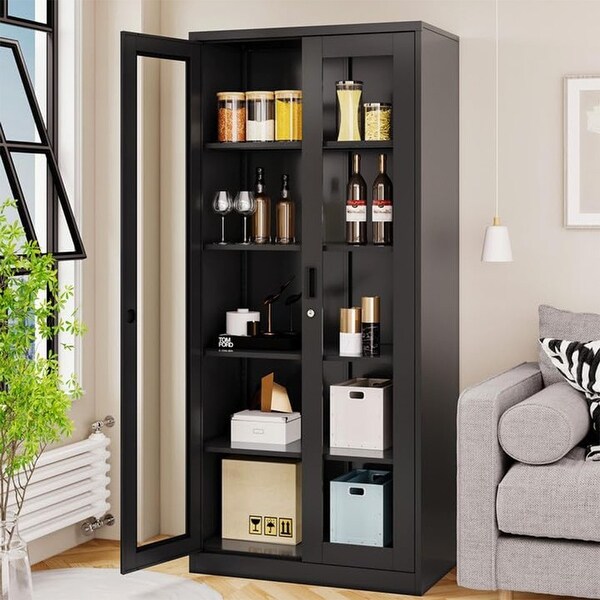 【ベル】CEO Cabinet Storage Set Glass Display Cabinet , Locking Wine Cooler , 71-inch Tall