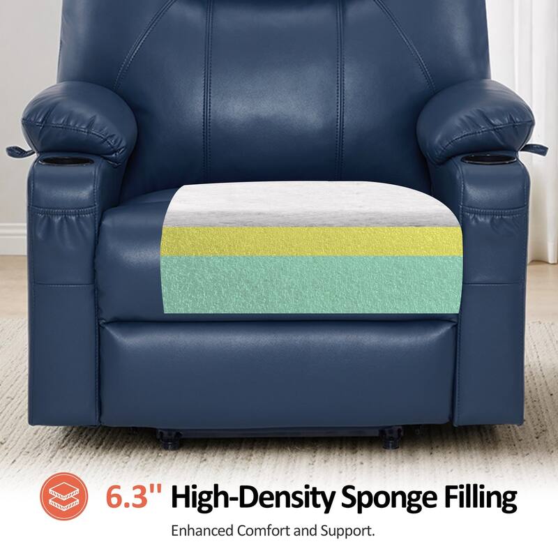 MCombo Large-Wide Power Lift Recliner Chair Sofa with Massage and Heat for Elderly People, Faux Leather R7510