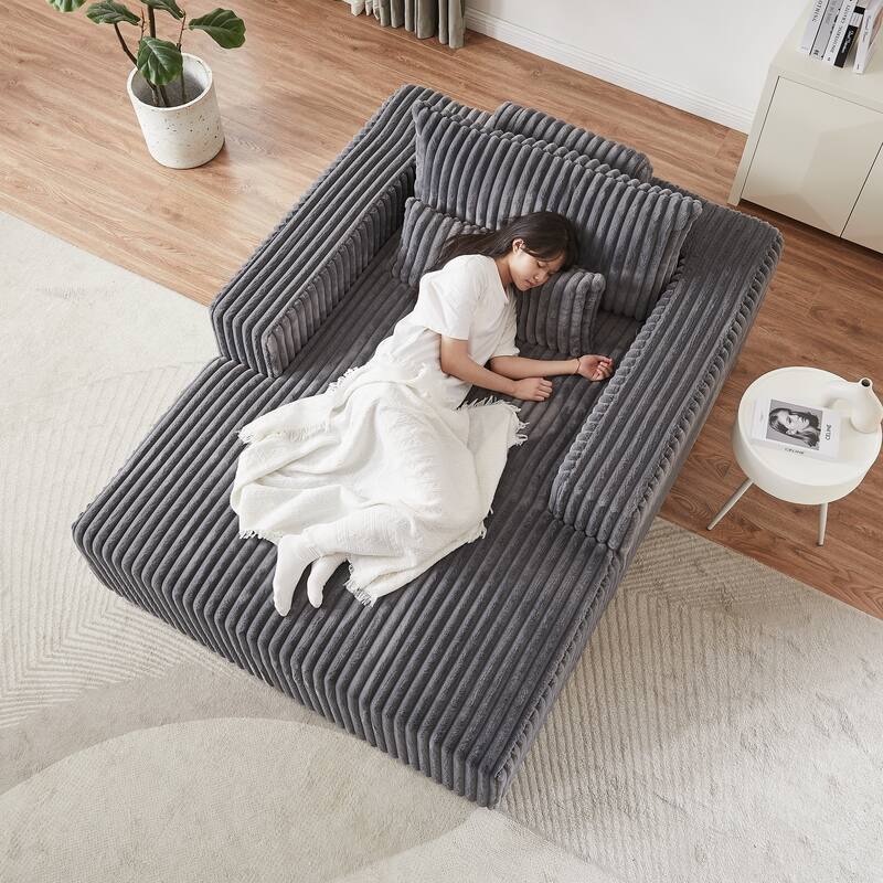 Plush Corduroy Fabric Modular Cloud Sofa with Backrest Pillow for Livingroom 75-Inch Fluffy Sleeper Sofa Bed