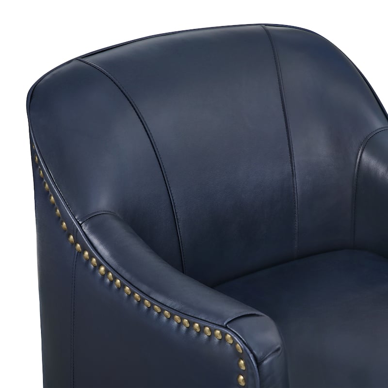 Modern Genuine Leather 360° Swivel Upholstered Accent Barrel Chair with Metal Base for Living Room