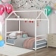 preview thumbnail 1 of 7, Twin Size Playful House Platform Bed With Roof And Chimney White