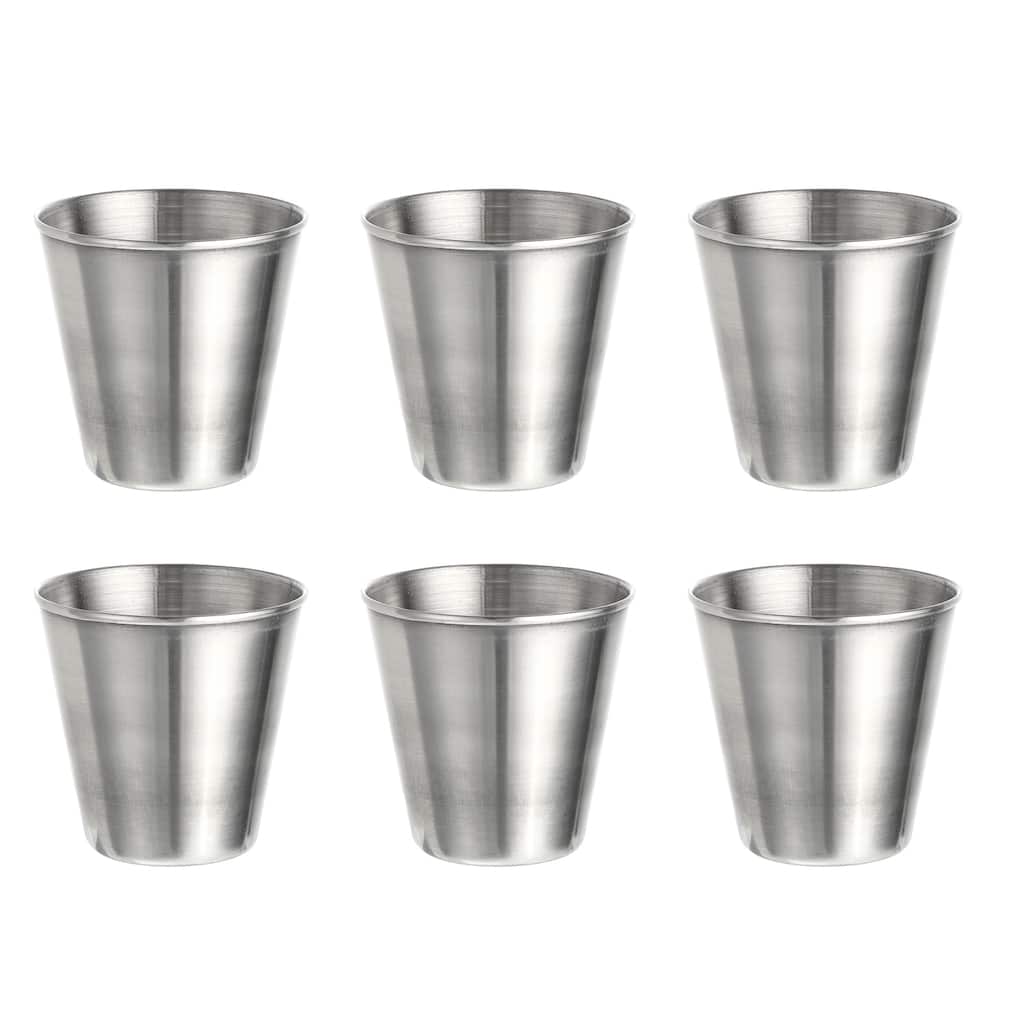 Stainless Steel Shot Glasses, 6pcs 80ml/2.8 OZ Clear for Bar Restaurants Home - Silver