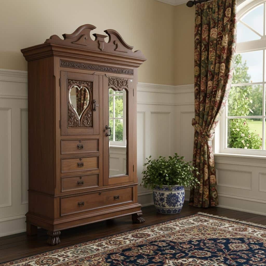 HomeRoots 53" Brown Reclaimed Wood Carved Scrollwork Accent Cabinet With Two Doors And Four Drawers