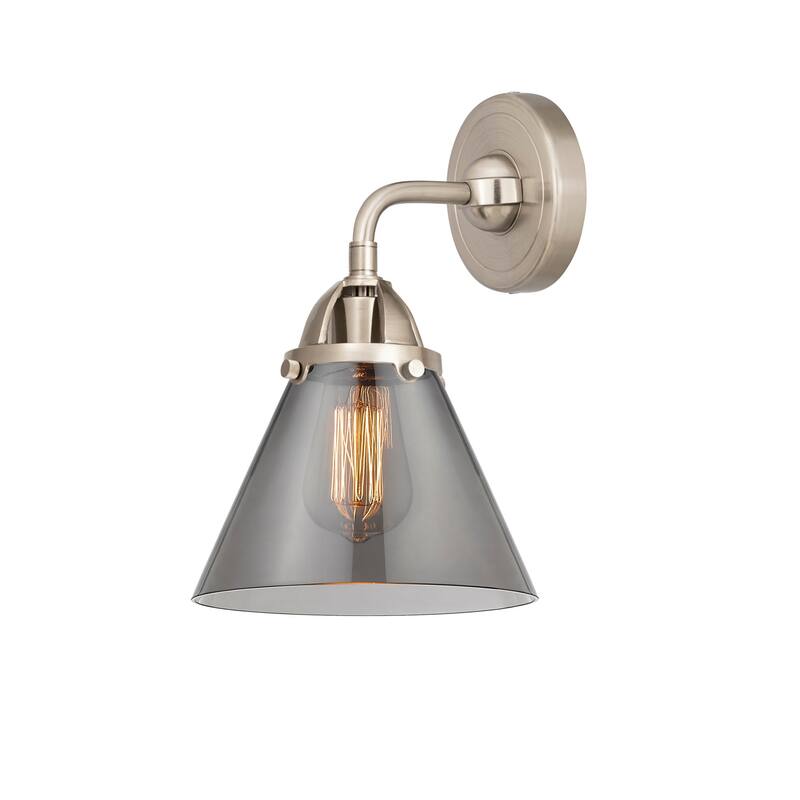 Innovations Lighting 288-1W-10-8 Cone Sconce Cone 10" Tall Wall Sconce - Brushed Satin Nickel / Plated Smoke