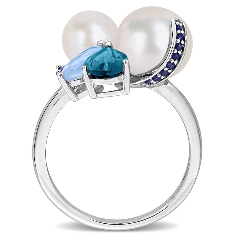Miadora Cultured Freshwater Pearl and Gemstone Cluster Ring Sterling Silver