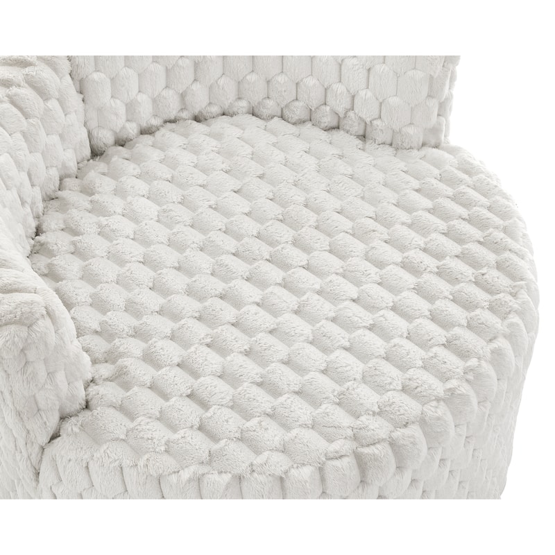 Off White Modern 35" 3D Upholstered Barrel Chair with Easy Moving Wheels and Pillows