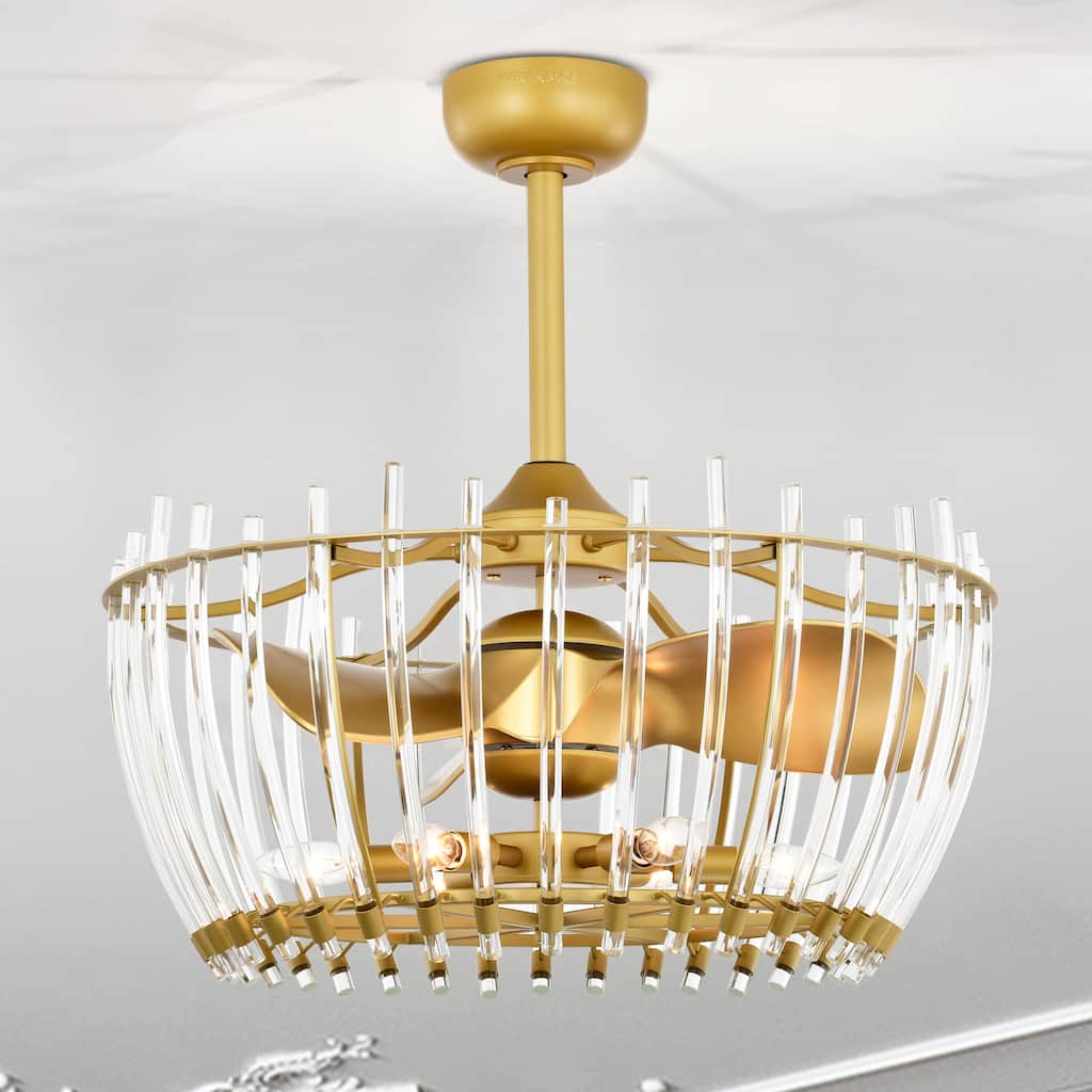 Anita 25-inch Matte Gold 6 Lights 3 Blades Lighted Ceiling Fan with Remote