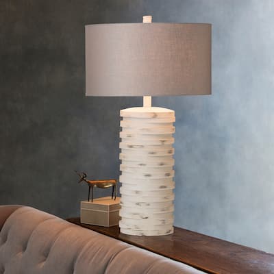 Contemporary Lewes Table Lamp with Natural Finish / White Washed Resin Base