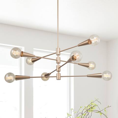8-light Mid-century Modern Sputnik Chandelier Gold 31'' Large Size for Staircase - L 31.1'' x W 31.1'' x H 74''