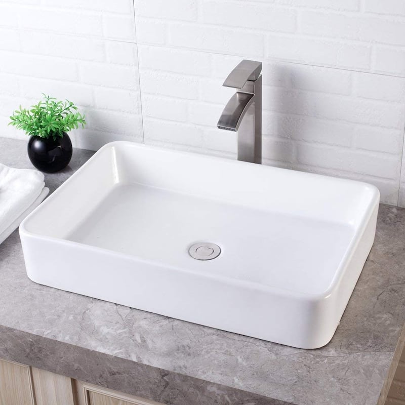 24 in. x 16 in. Bathroom Vessel Sink Modern Rectangle Bathroom Above in White Basin - 24" L x 16" W x 5" H - White