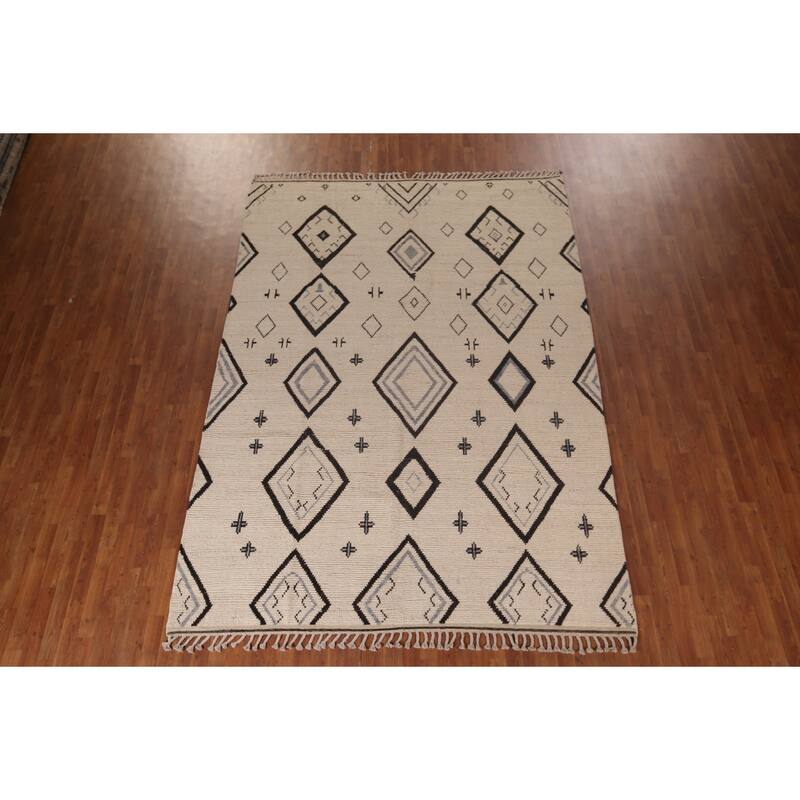 All-Over Geometric Moroccan Modern Area Rug Handmade Wool Carpet - 7'8"x 10'10"