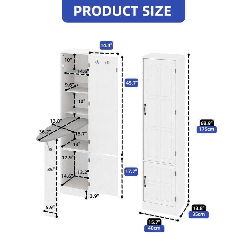 Moasis In-Wall Ironing Board Cabinet with Foldable Board and Adjustable Shelves for Space Saving Storage