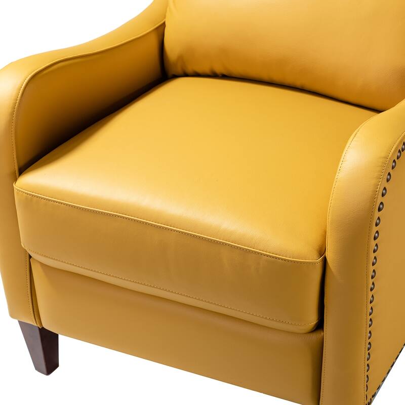 Brigida Cigar Genuine Leather Pushback Recliner with Nailhead Trim by HULALA HOME