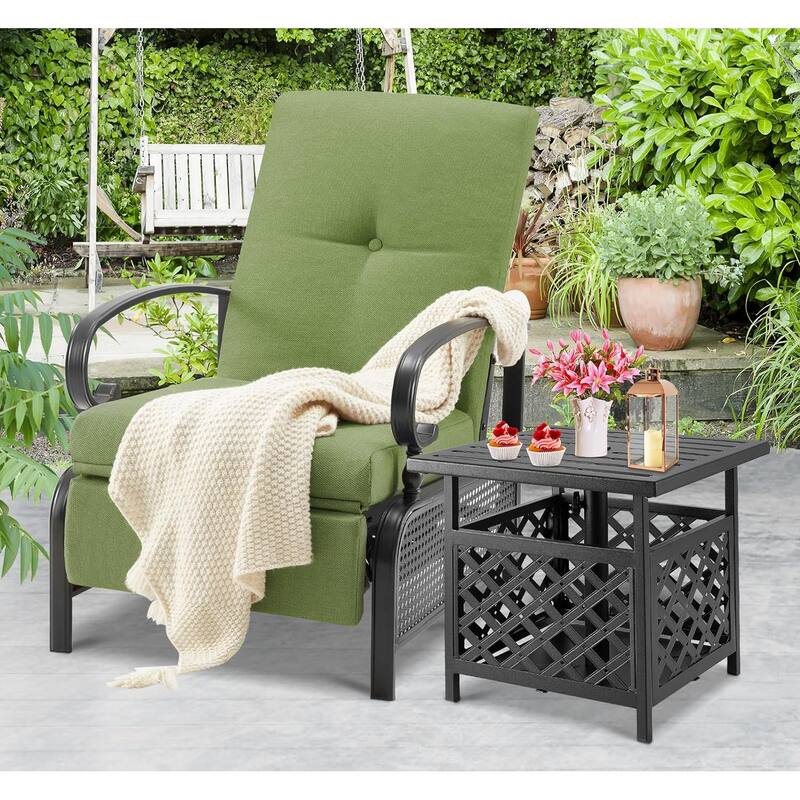 AECOJOY Outdoor Adjustable Cushioned Metal Patio Recliner Lounge Chair (Set of 2)