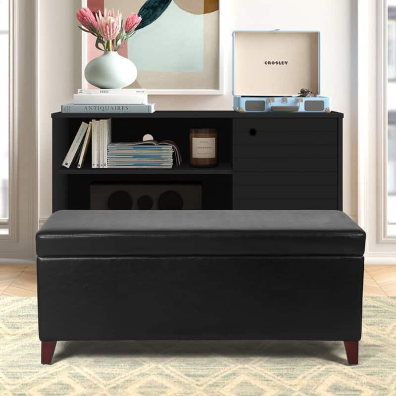 Adeco Rectangle Storage Ottoman Tufted Bench Footstool Lift Top
