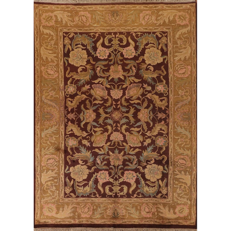Burgundy Floral Agra Indian Area Rug Handmade Wool Carpet - 7'11"x 9'11"