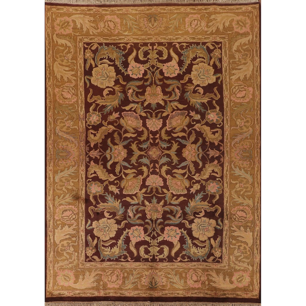 Burgundy Floral Agra Indian Area Rug Handmade Wool Carpet - 7'11"x 9'11"