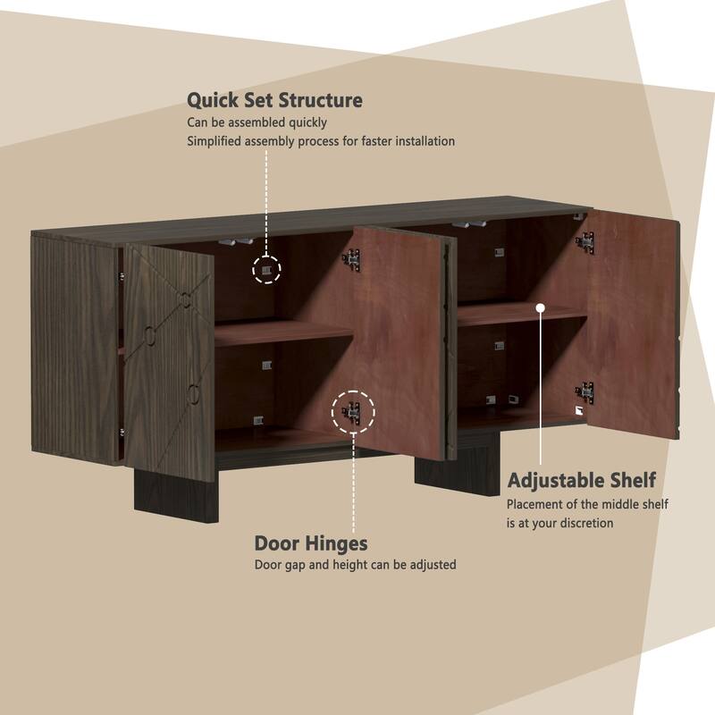 Clihome Modern MDF 4-Door Storage Buffet Sideboard