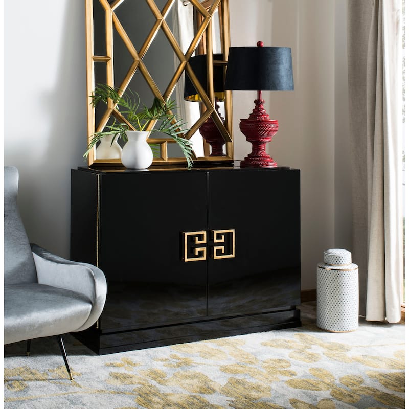 SAFAVIEH Home Winslow 2-Drawer Cabinet - 48"W x 18"D x 36"H - Black/Gold Leaf