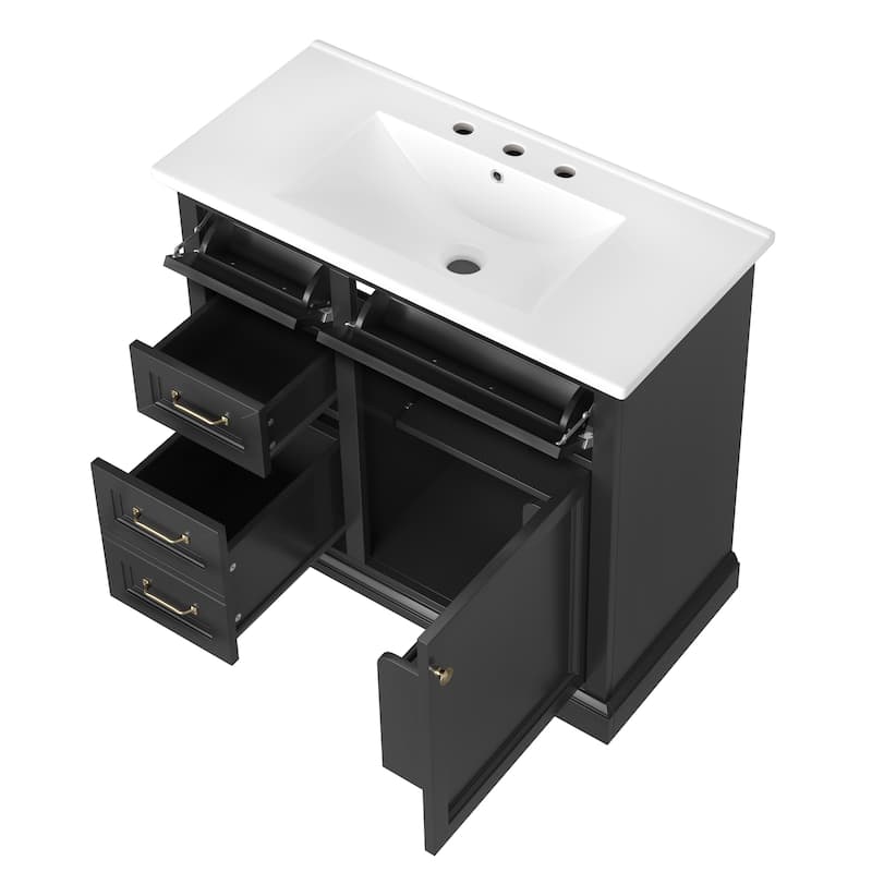 GDFStudio - Avalon 36-Inch Bathroom Vanity with Ceramic Sink Top, Freestanding Storage Cabinet, Pre-Drilled for 8-Inch Faucet