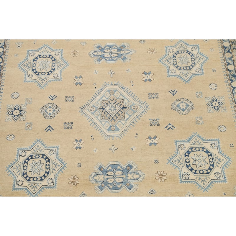 Vegetable Dye Geometric Oriental Super Kazak Wool Area Rug Handmade - 8'5" x 11'6"