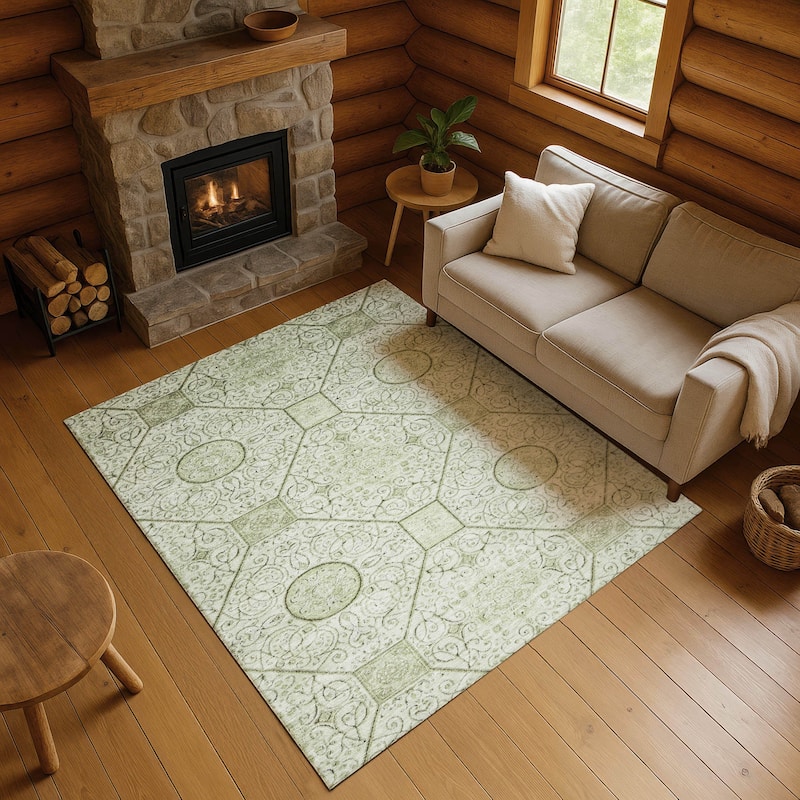 Premium Washable Super Soft Traditional Mosaic Mayfield Rug - Aloe - 2'6" x 3'10"