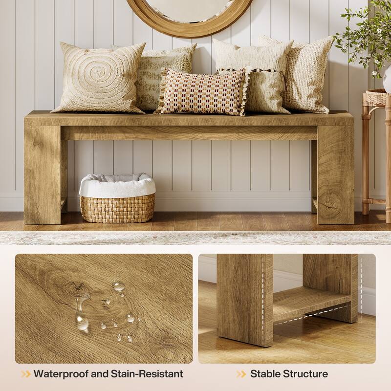 47.2" Wooden Dining Bench, Modern Farmhouse End of Bed Bench for Bedroom Dining Room