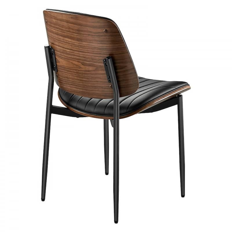 Black Mid-Century PU Leather Bentwood Dining Chair Set with Metal Legs
