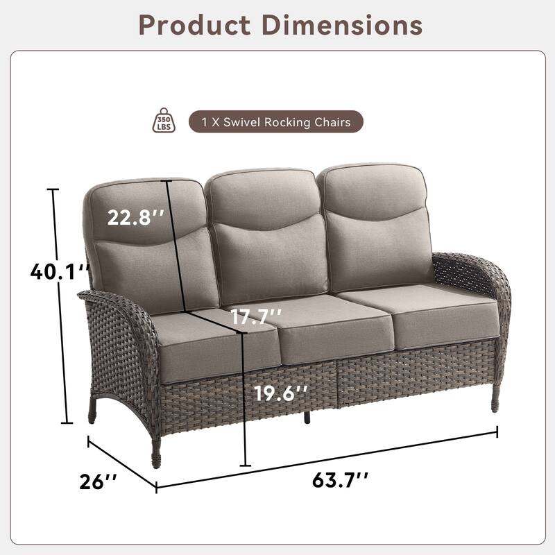 Pocassy Outdoor Wicker Patio Sofa with Anti-slip 6 In Cushions