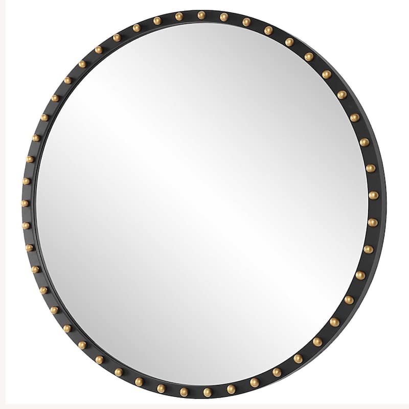 Distressed Round Wall Mirror - 50" - Black and Gold