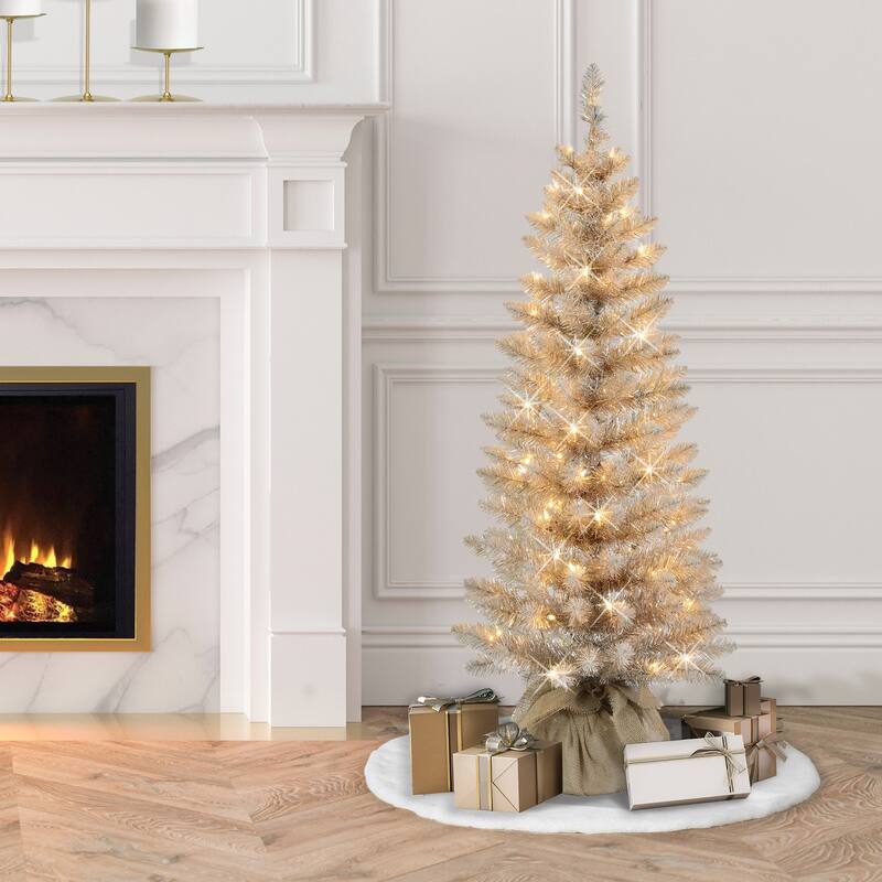 Puleo International 4 ft. Pre-Lit Rose Gold Artificial Tree in Burlap Sac