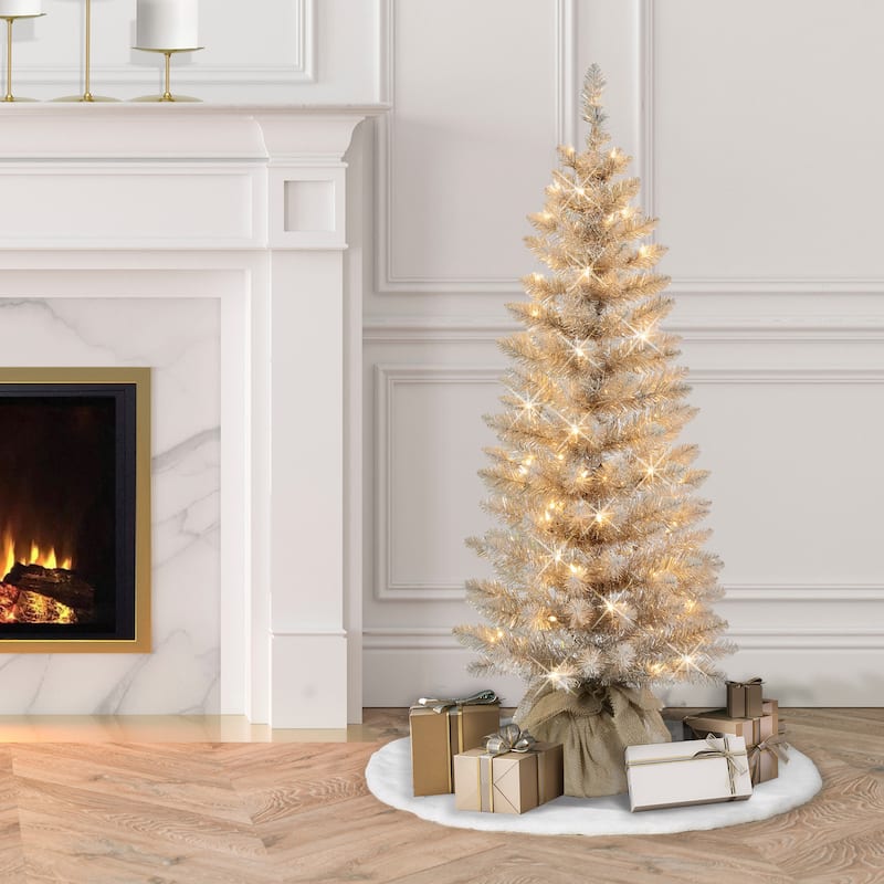 Puleo International 4 ft. Pre-Lit Rose Gold Artificial Tree in Burlap Sac - Pink