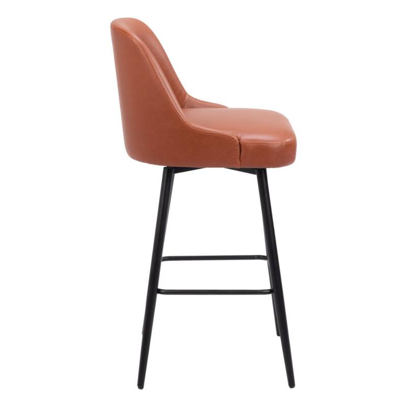 30” Bar Height Swivel Stool with Brown Faux Leather Bucket Seat and Black Steel Frame for Kitchen - 41.7”H x 19.7”W x 21.7”D