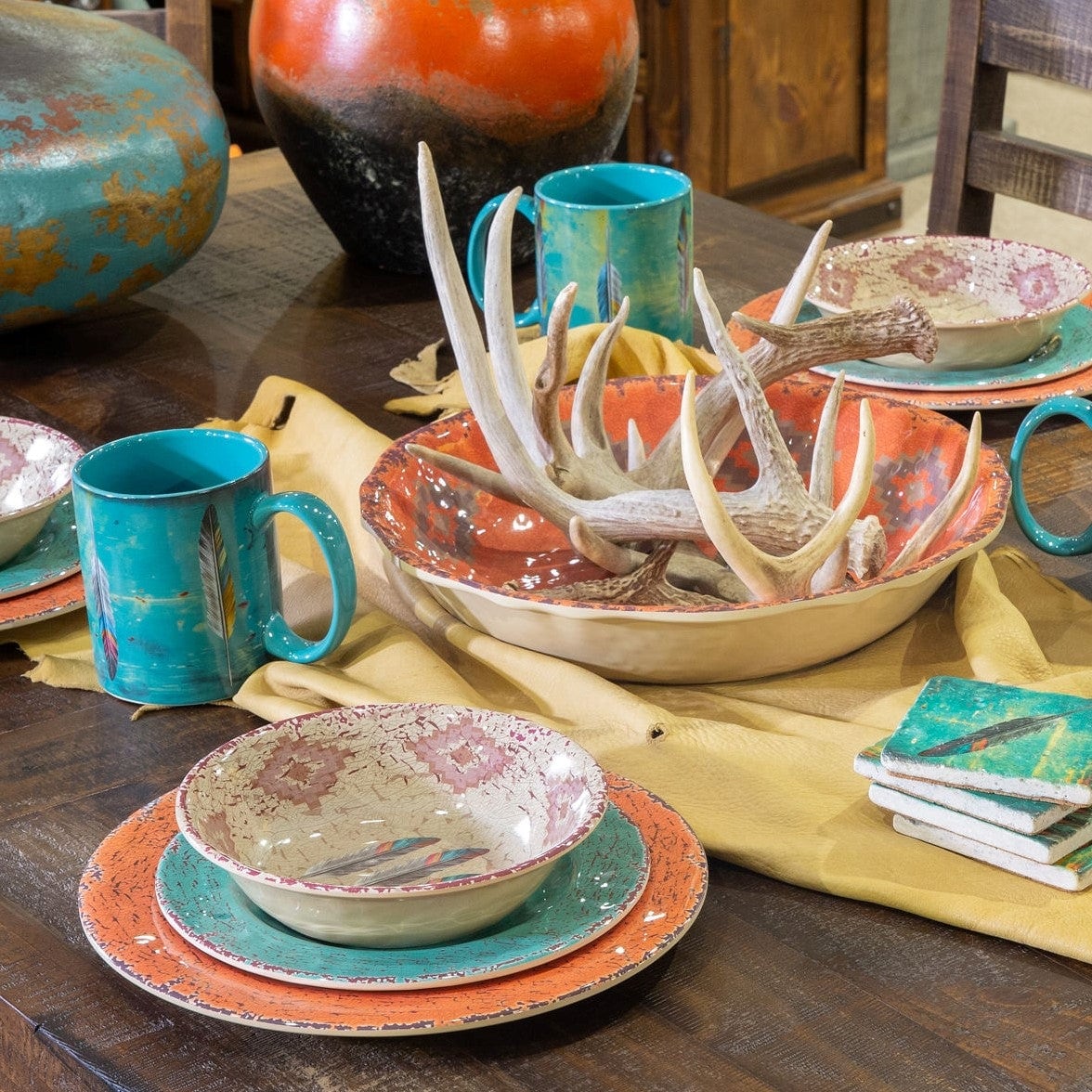 Paseo Road by HiEnd Accents Tossed Feather Melamine Dinnerware Set, 14PC