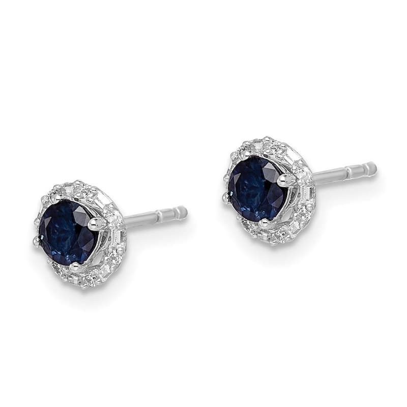 Curata 14k White Gold Diamond and Sapphire Earrings - 5x5mm Wide