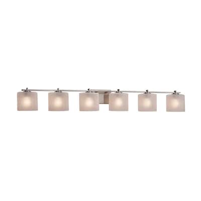 Justice Design Fusion Era 6-light Brushed Nickel Bath Bar, Frosted Crackle Oval Shade - Brushed Nickel